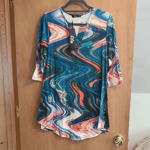 Lily Women's Blue and Orange Swirl Tunic